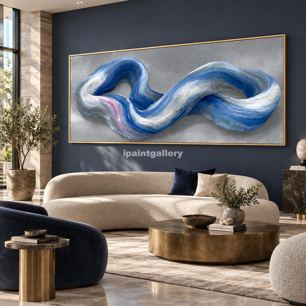 Eternal Flow – Blue and Silver Infinity Abstract Wall Art#LT1