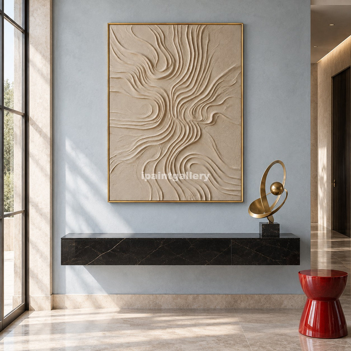 Sand Current – Beige Organic Line Textured Wall Art#LT10