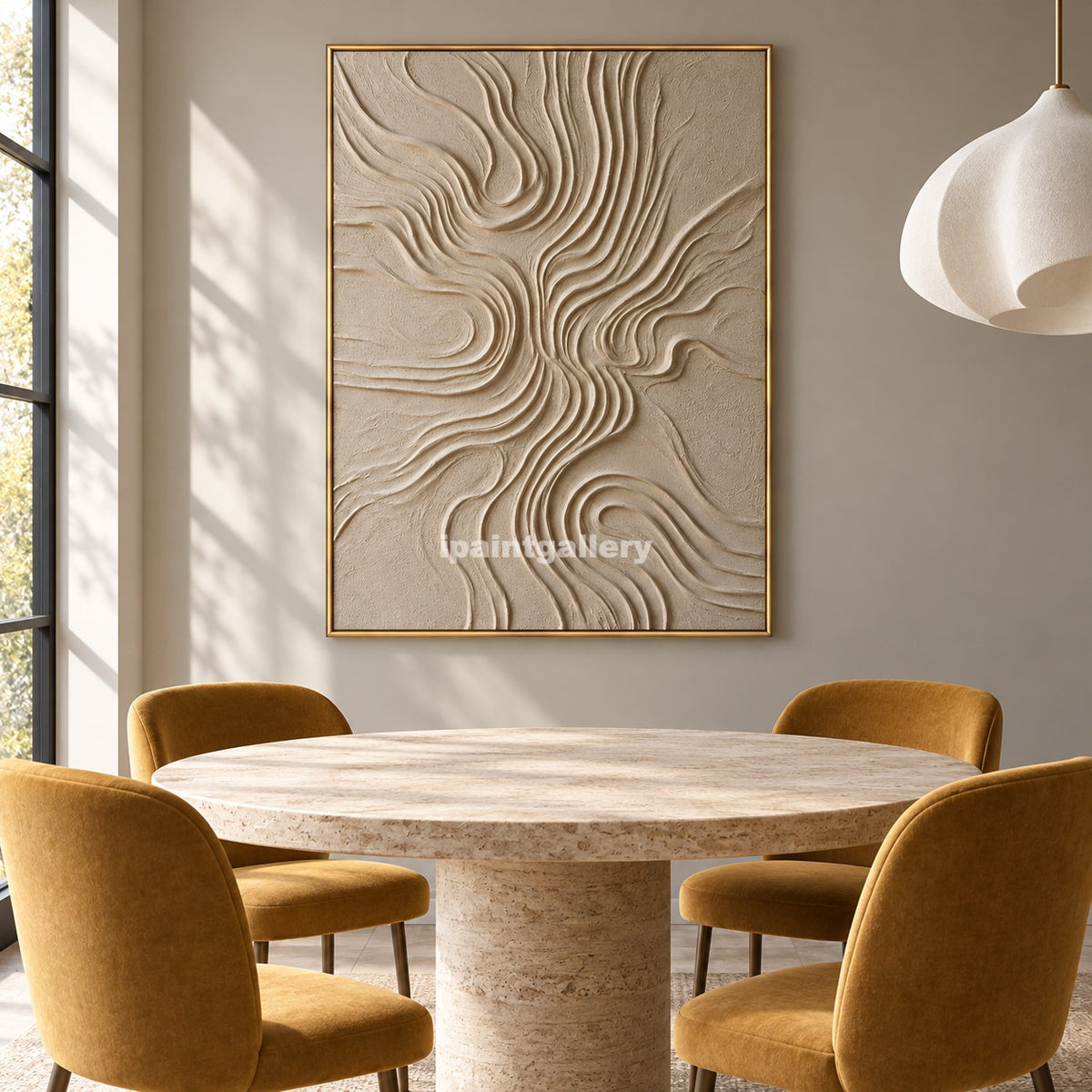 Sand Current – Beige Organic Line Textured Wall Art#LT10