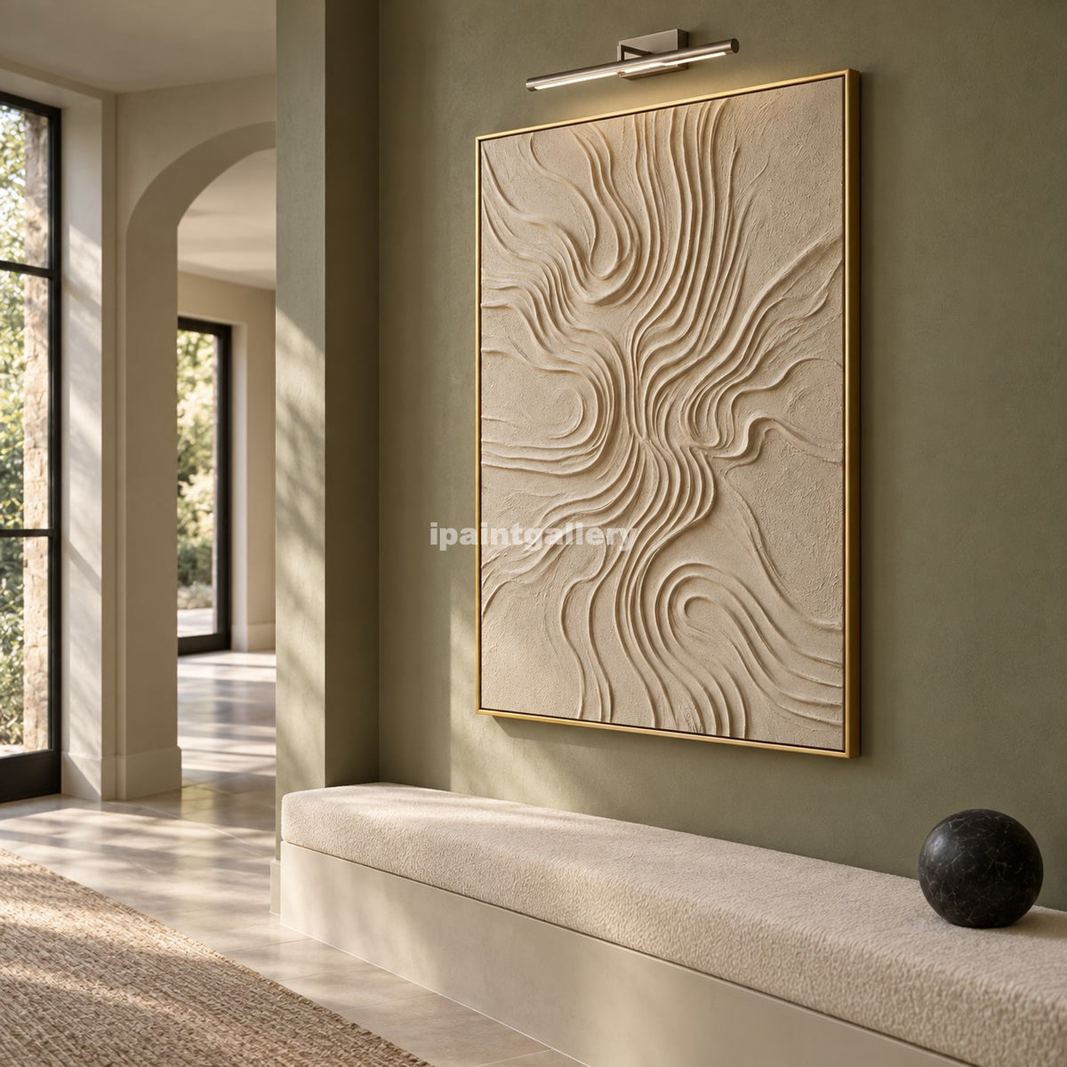 Sand Current – Beige Organic Line Textured Wall Art#LT10