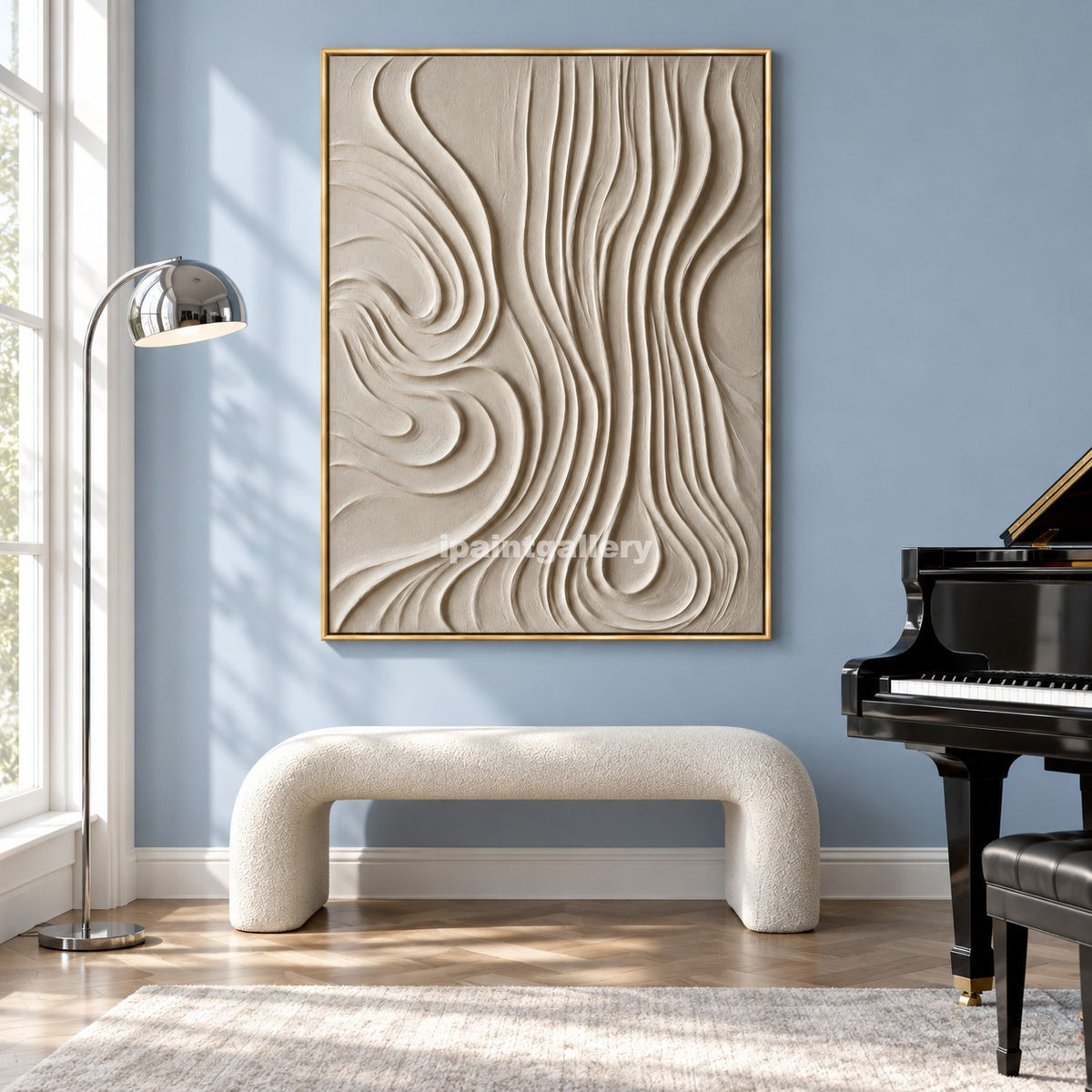 Flowing Earth – Cream White Organic Line Textured Wall Art#LT11