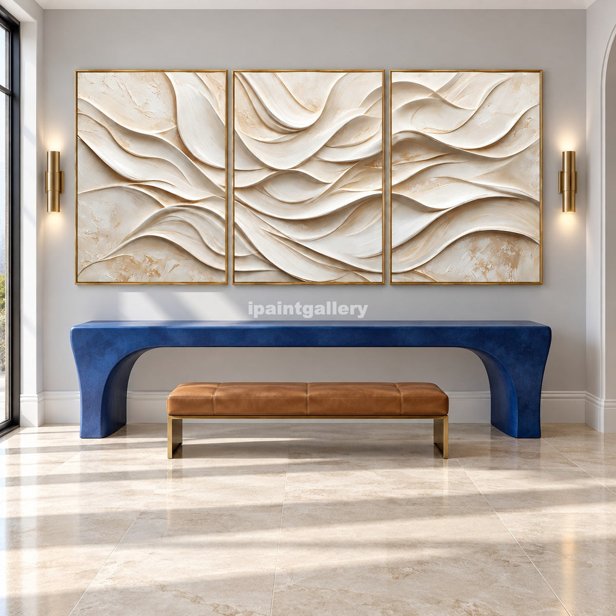 Ivory Cascade Triptych – Cream Sculptural Layered Wall Art Set#LT24