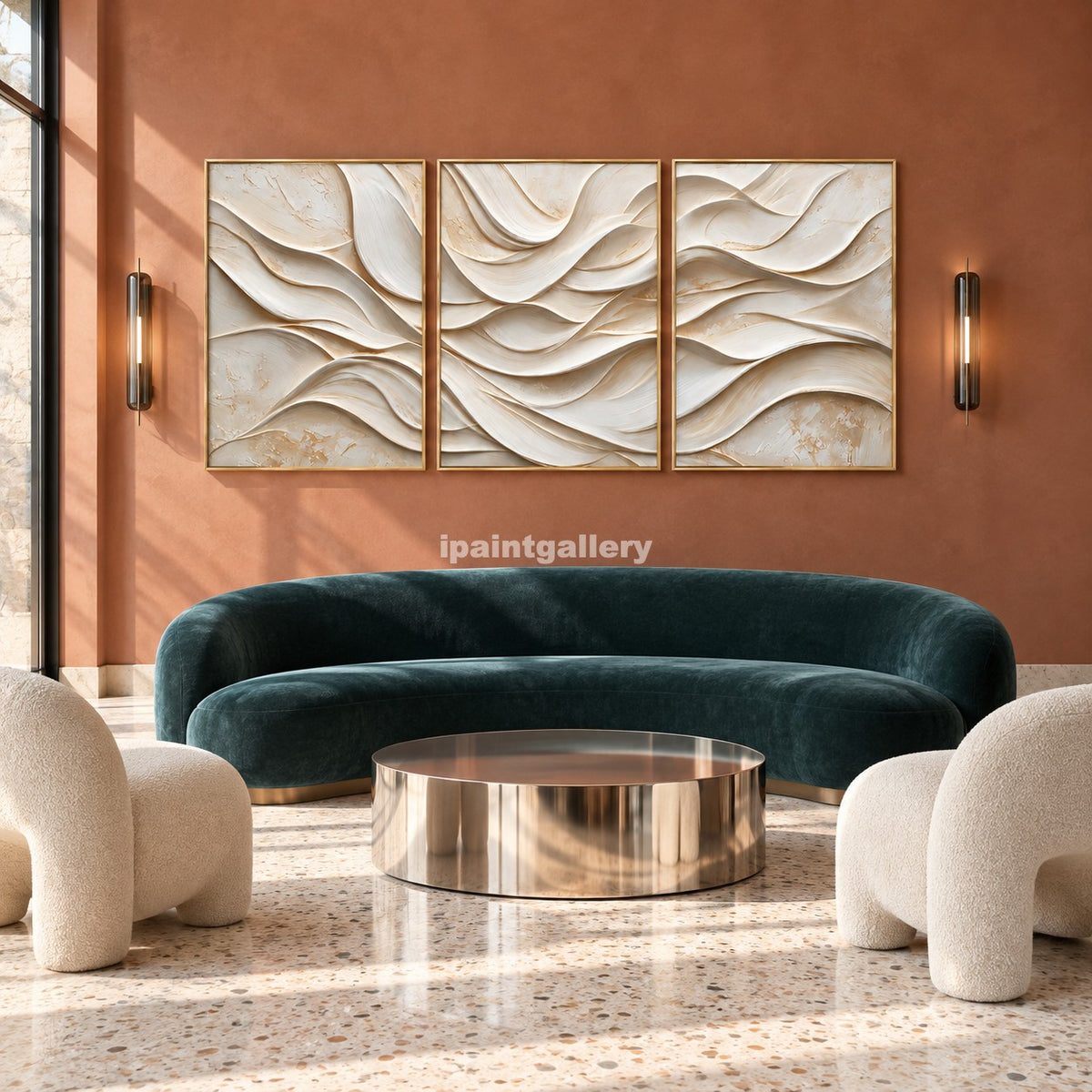Ivory Cascade Triptych – Cream Sculptural Layered Wall Art Set#LT24