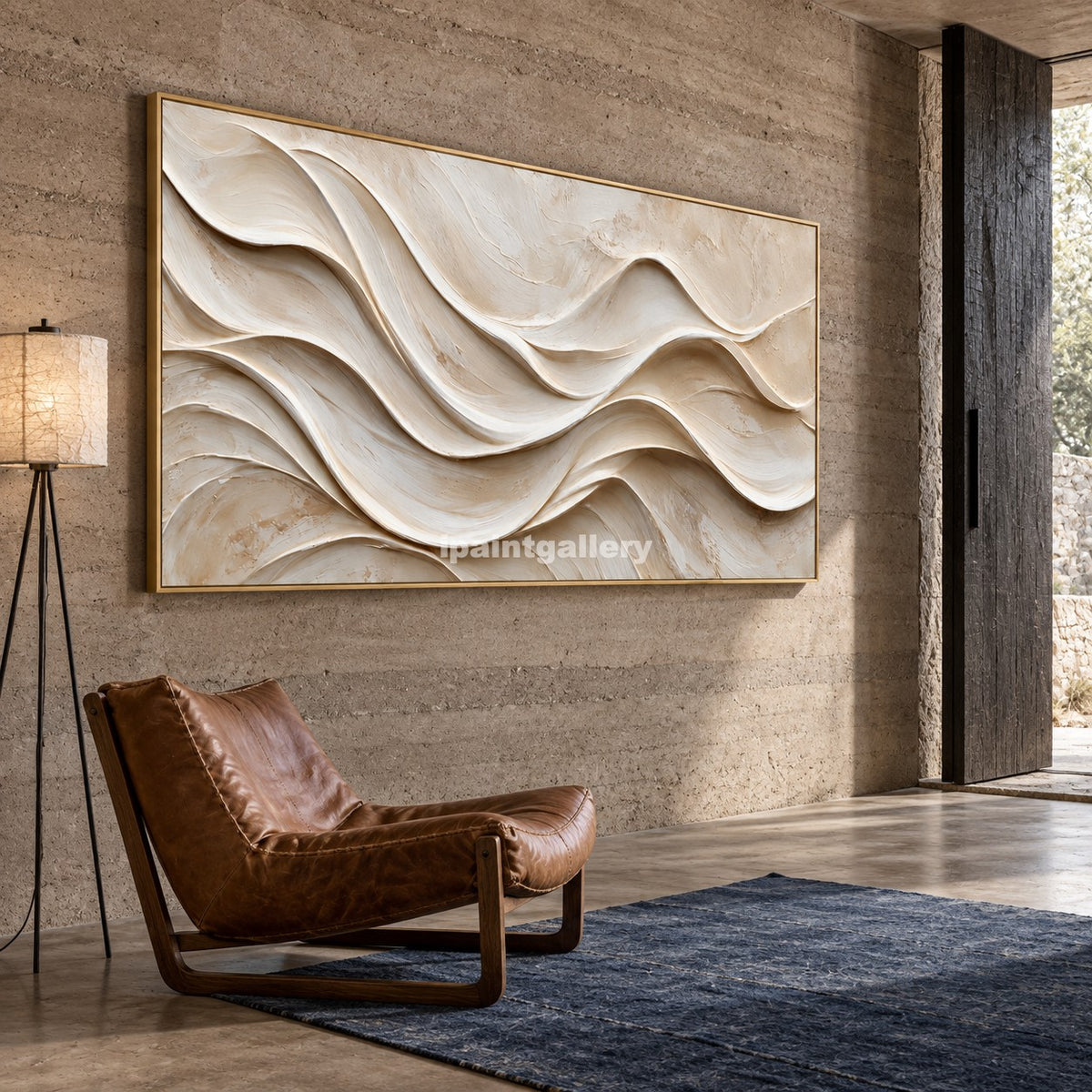 Quiet Horizons – Ivory Layered Wave Abstract Wall Art#LT26