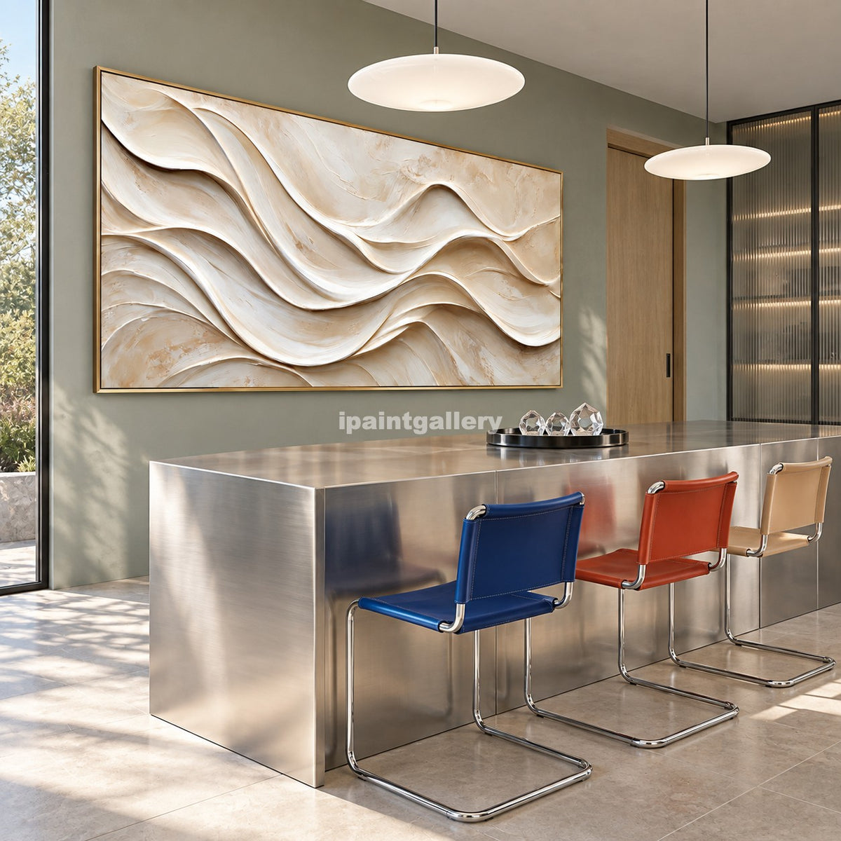 Quiet Horizons – Ivory Layered Wave Abstract Wall Art#LT26