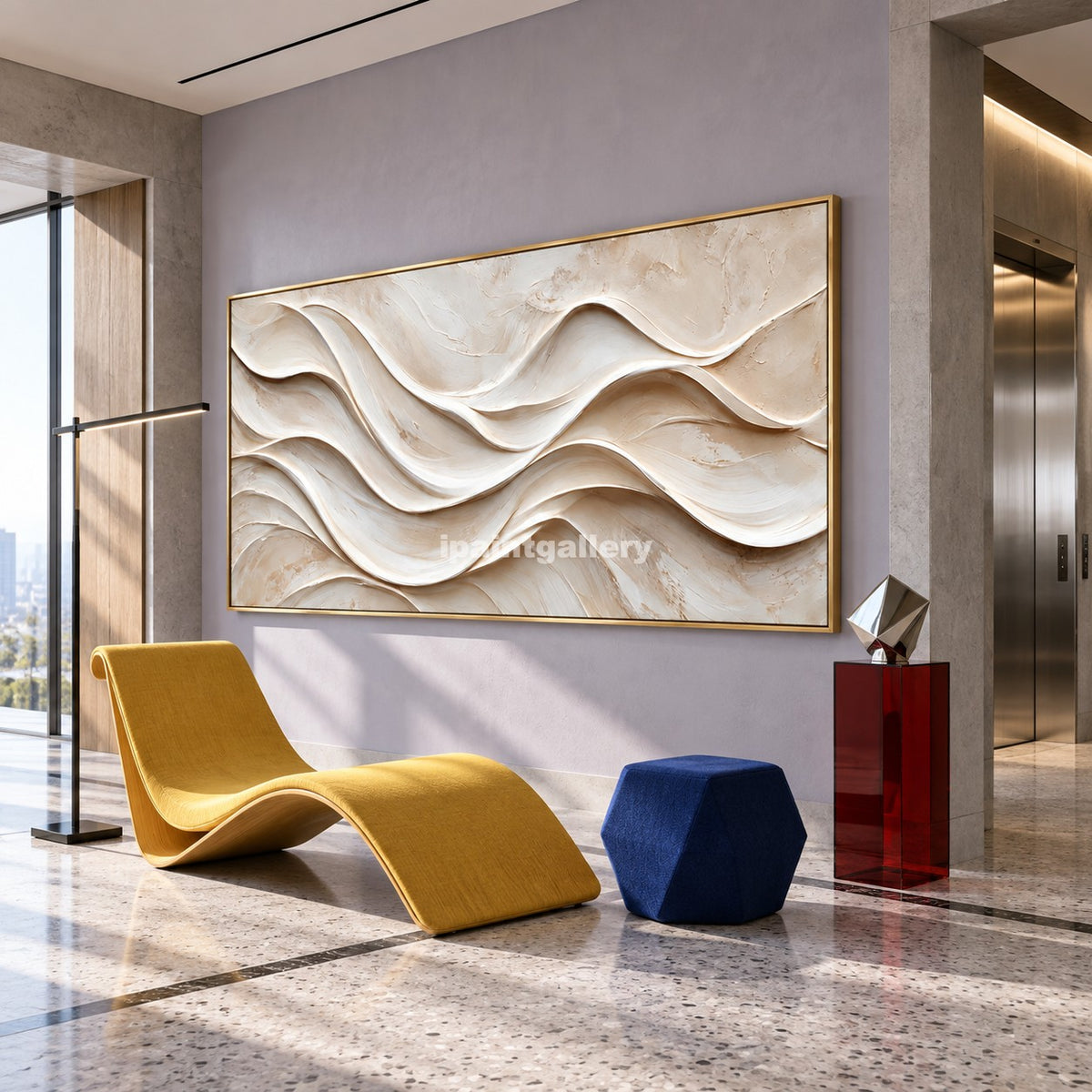 Quiet Horizons – Ivory Layered Wave Abstract Wall Art#LT26