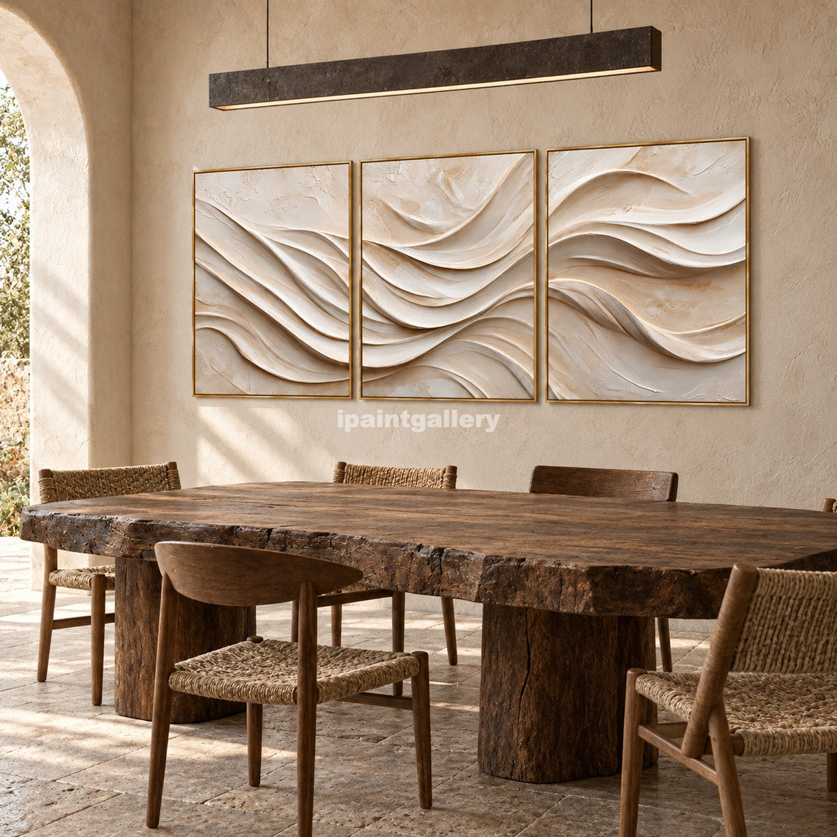 Ivory Crosscurrents Triptych – Cream Layered Wall Art Set#LT28