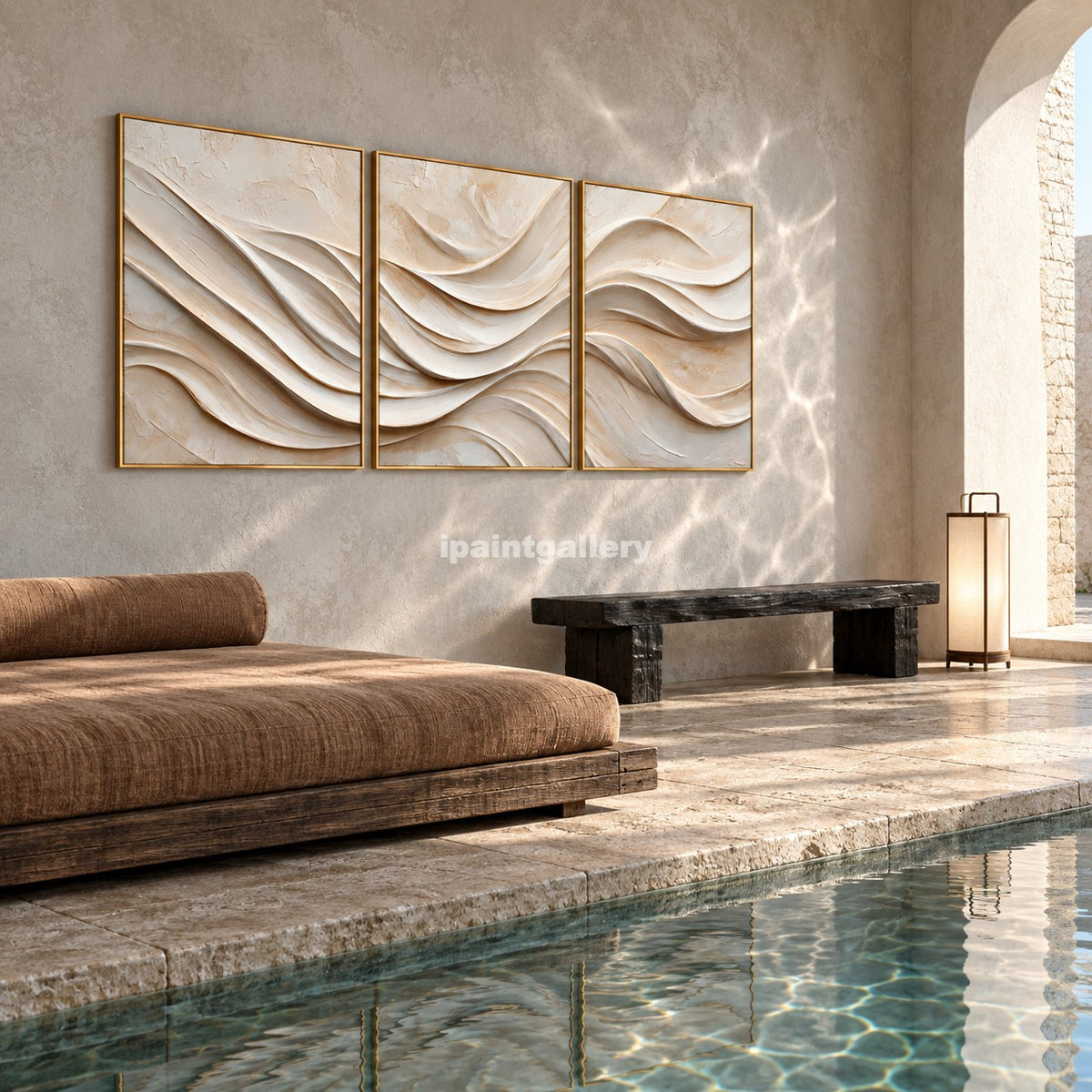 Ivory Crosscurrents Triptych – Cream Layered Wall Art Set#LT28