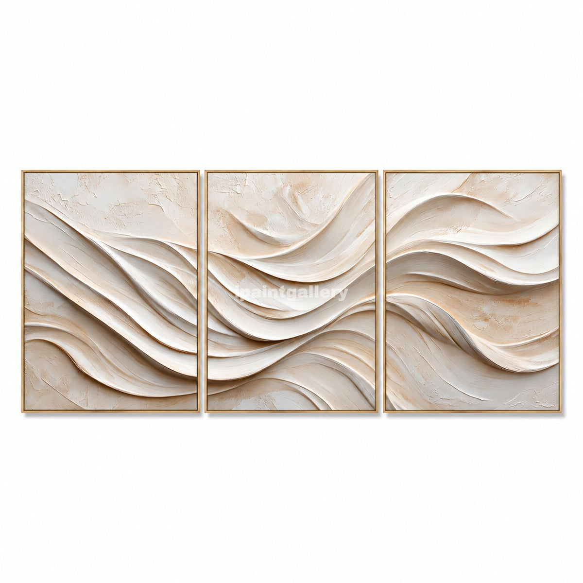 Ivory Crosscurrents Triptych – Cream Layered Wall Art Set#LT28