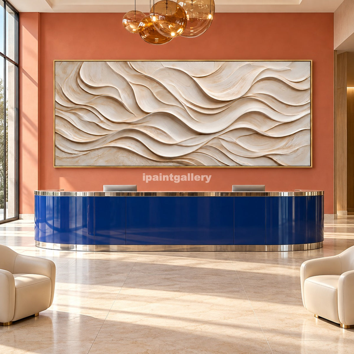 Ivory Rhythm – Cream Layered Wave Wall Art#LT31