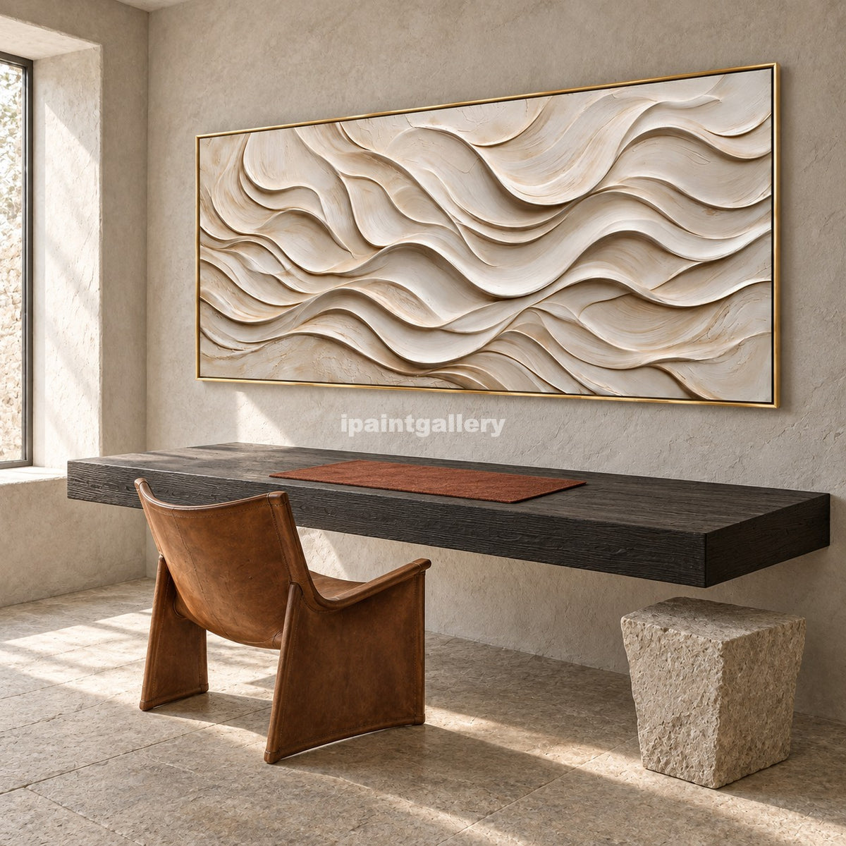 Ivory Rhythm – Cream Layered Wave Wall Art#LT31