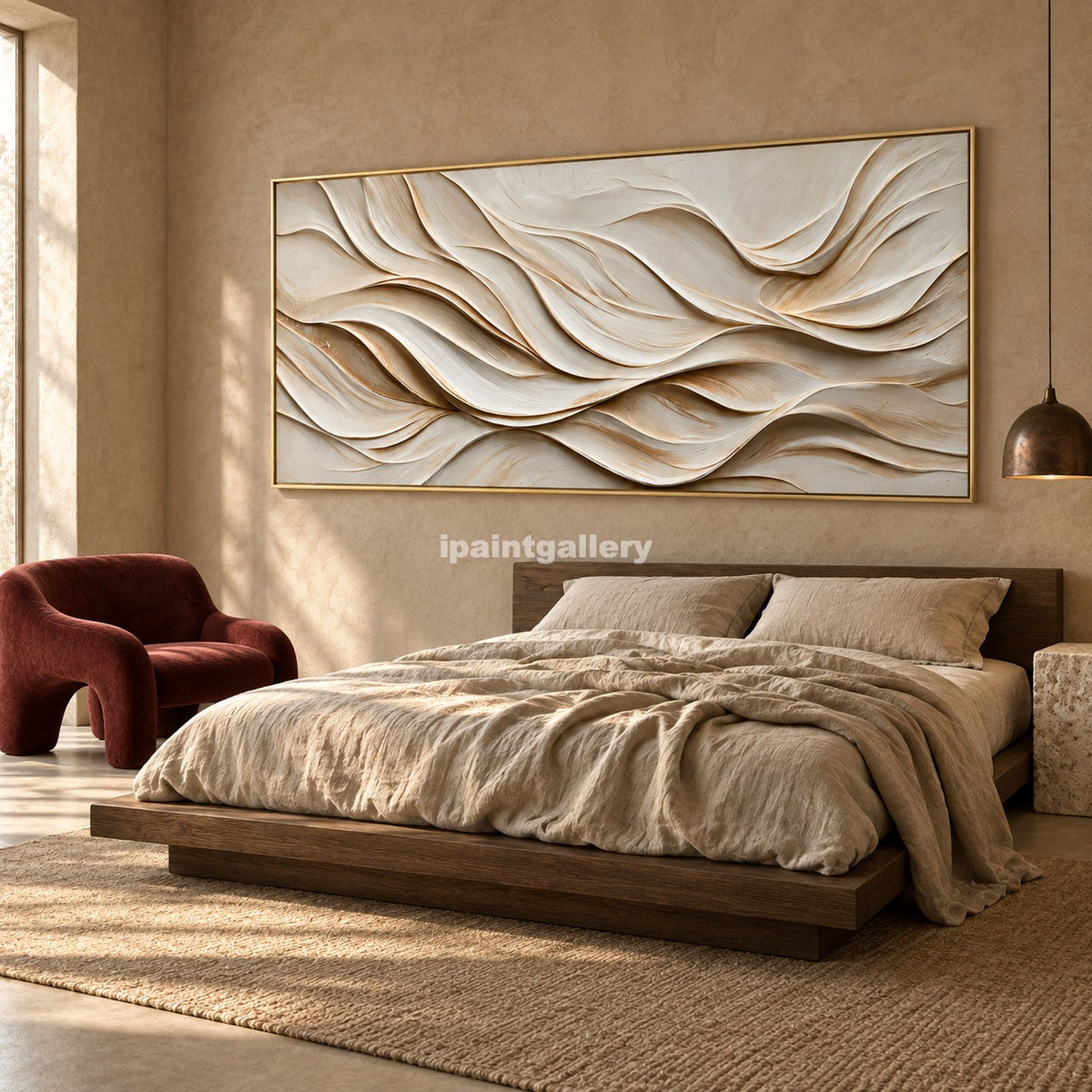 Gilded Ivory Currents – Cream and Gold Layered Wall Art#LT33