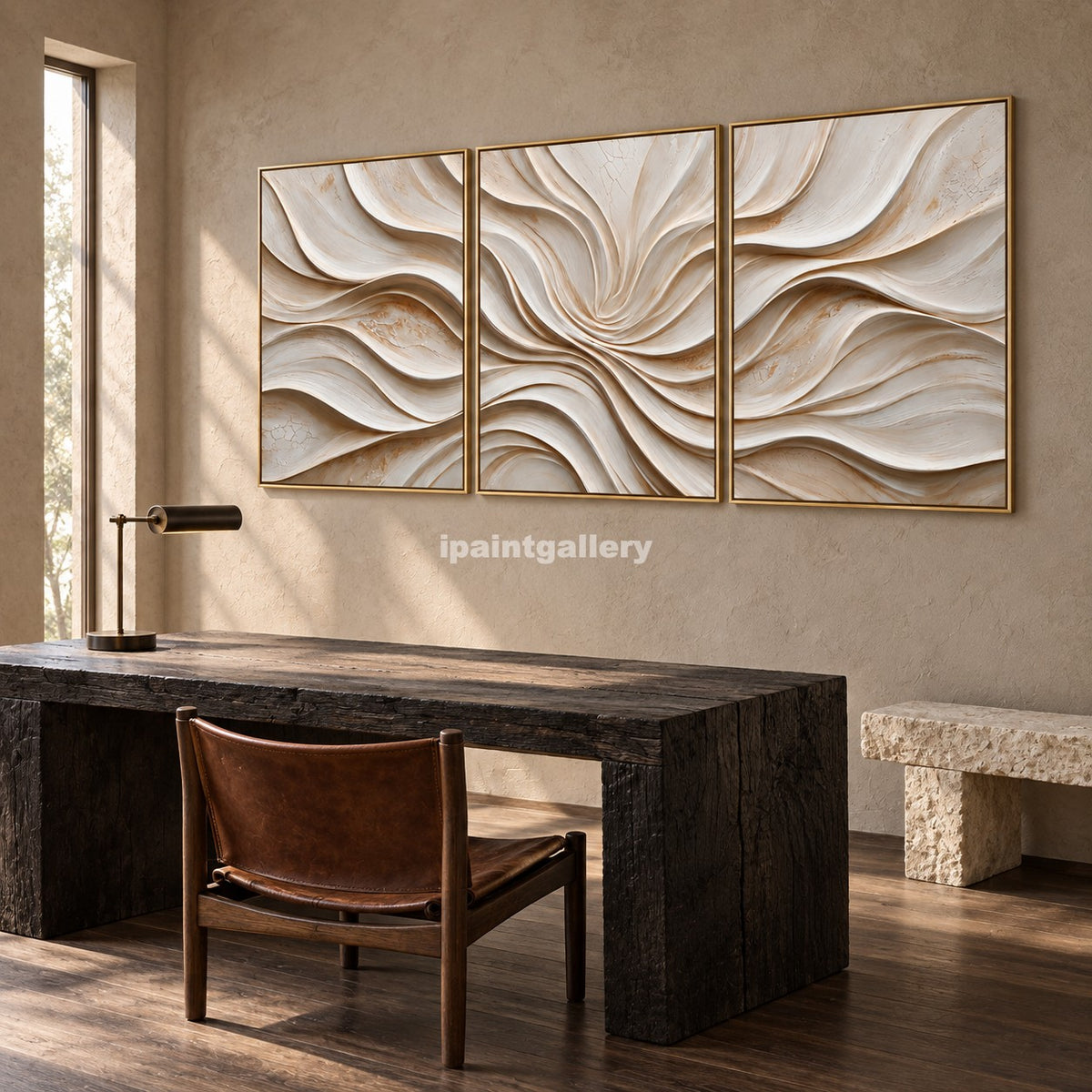 Ivory Bloom Triptych – Cream Sculptural Petal Wall Art Set#LT35