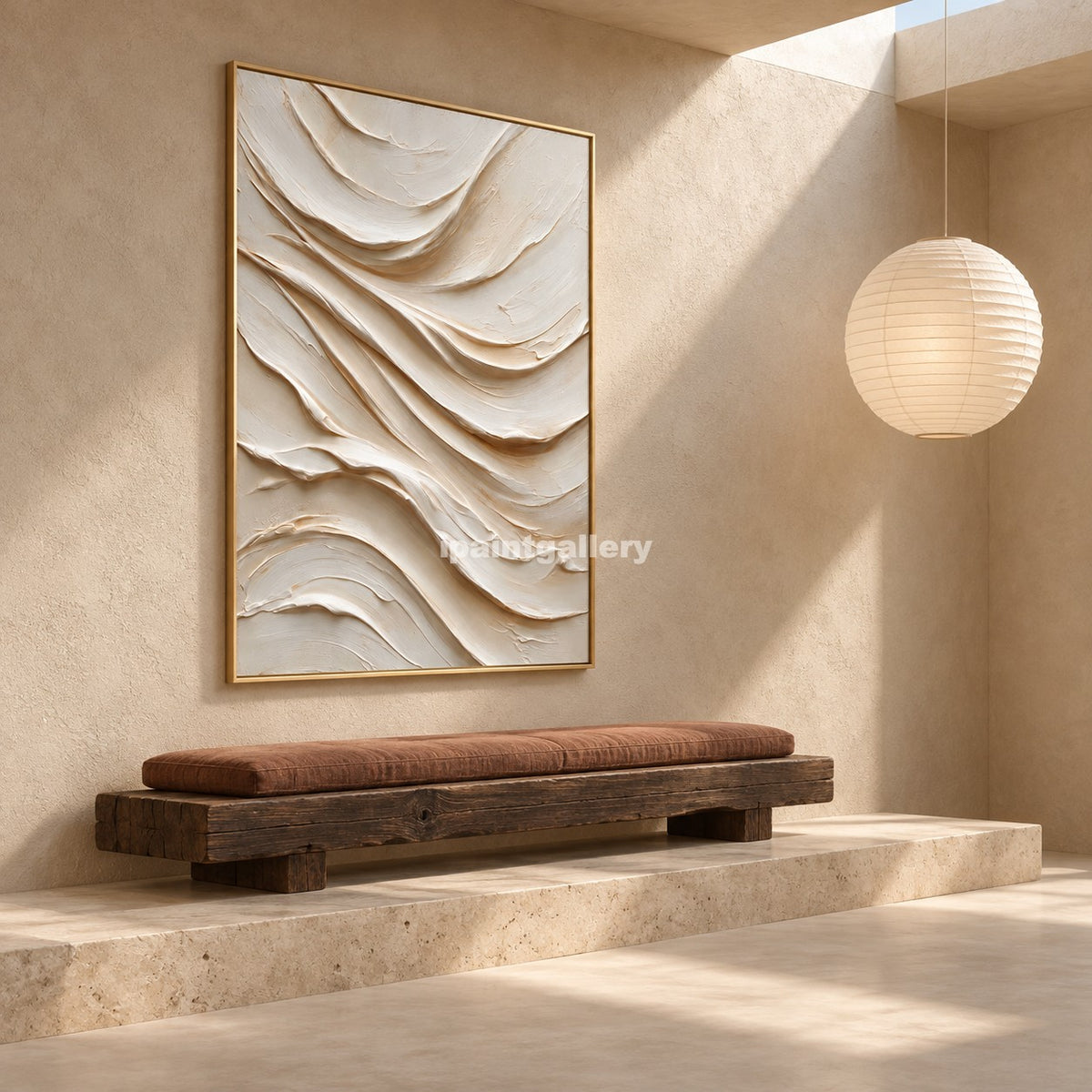 Ivory Cascade – Vertical Cream Textured Wall Art#LT37