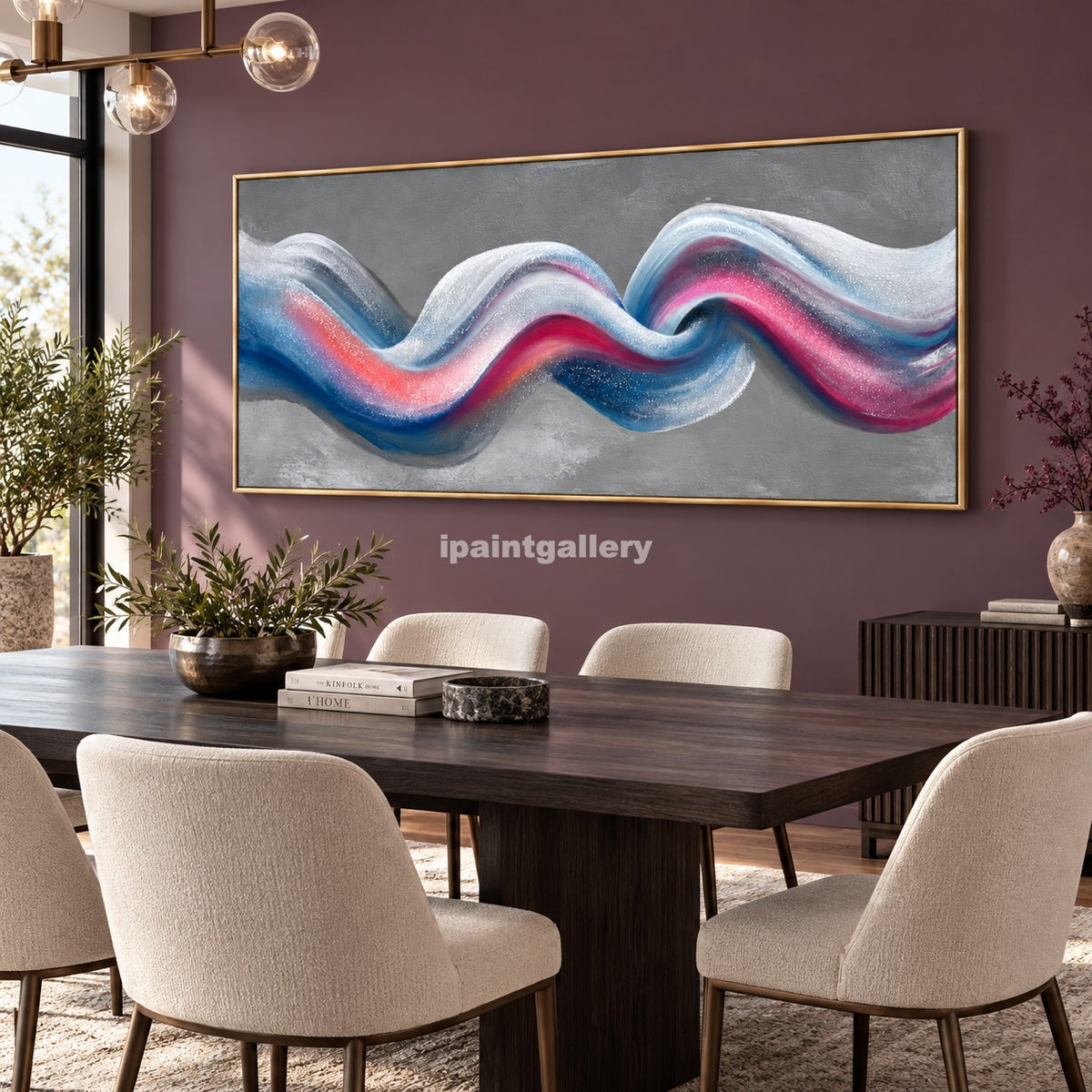 Chromatic Current – Blue, Pink and Silver Wave Wall Art#LT4