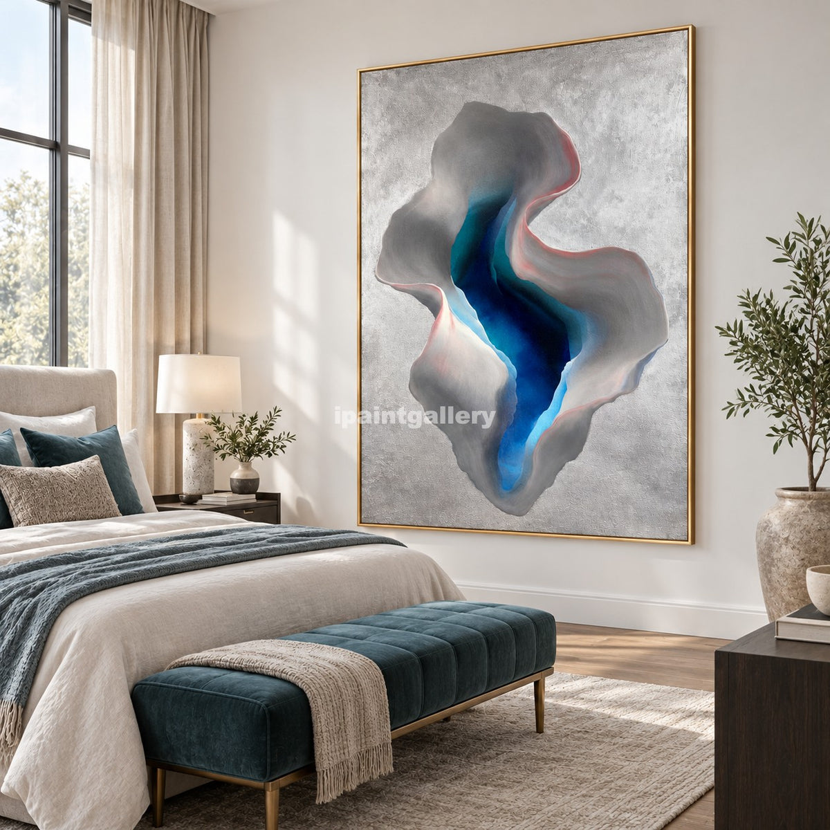 Azure Core – Blue Gray Organic Abstract Wall Art#LT5