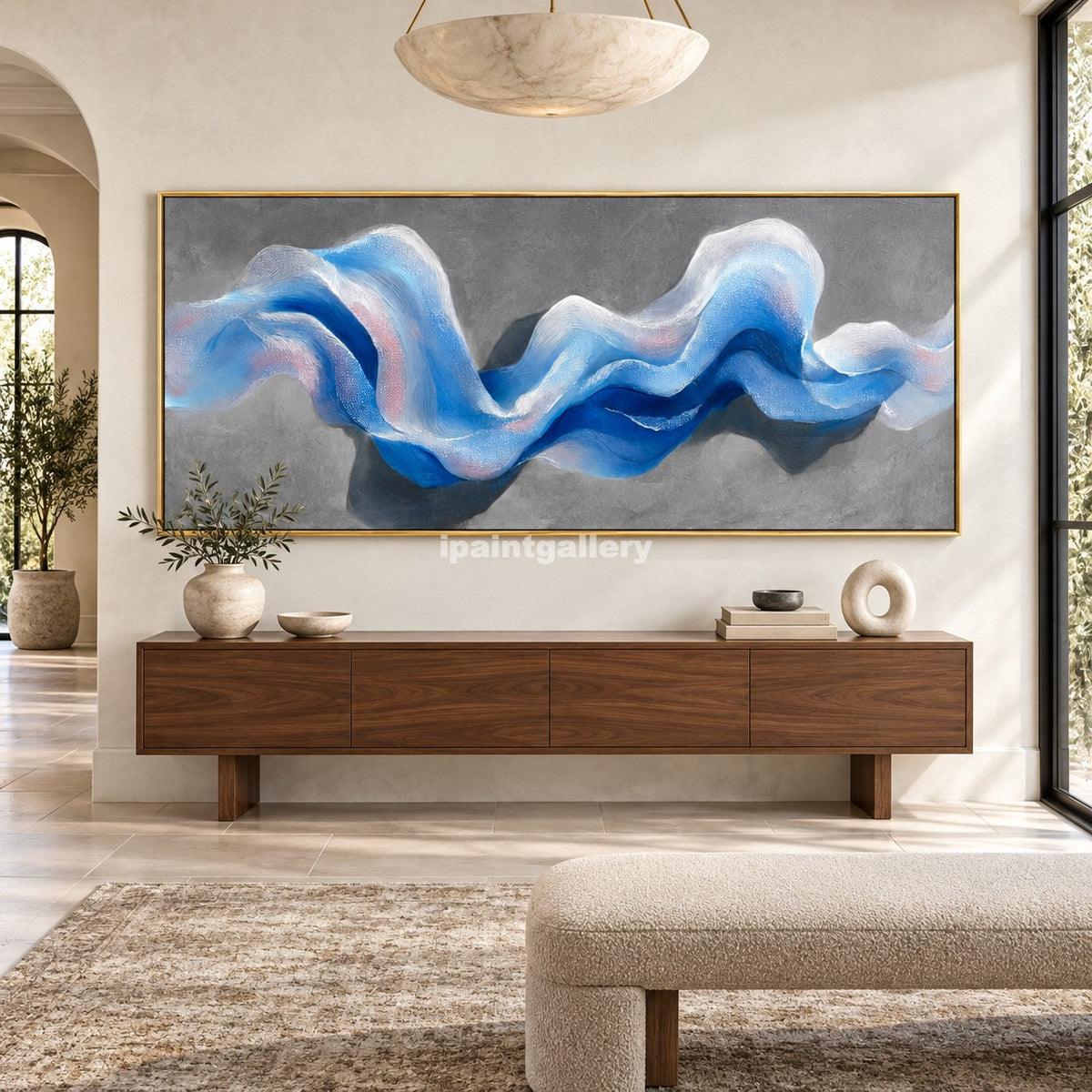 Celestial Drift – Blue and White Sculptural Wave Wall Art#LT6