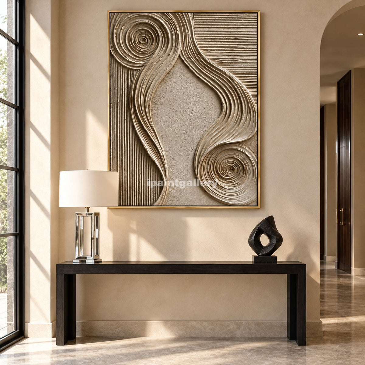 Infinite Lines – Champagne Beige Geometric Textured Wall Art#LT7