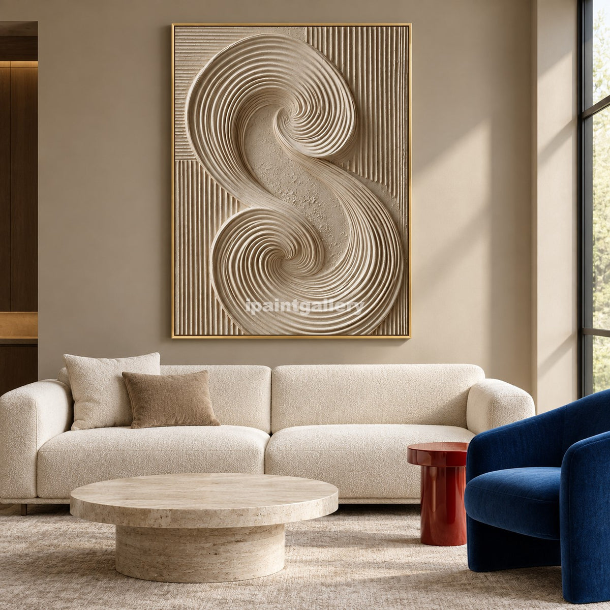 Continuum – Neutral Double Spiral Textured Wall Art#LT9