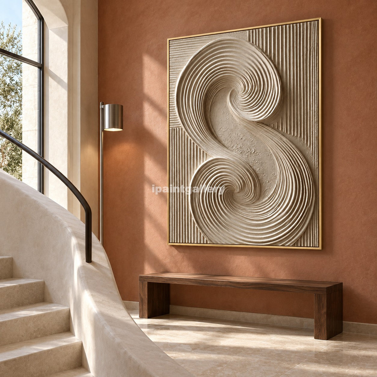 Continuum – Neutral Double Spiral Textured Wall Art#LT9
