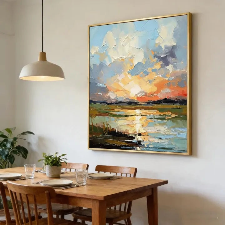 Golden Marsh Sunset – Textured Landscape Oil Painting#ip0921001