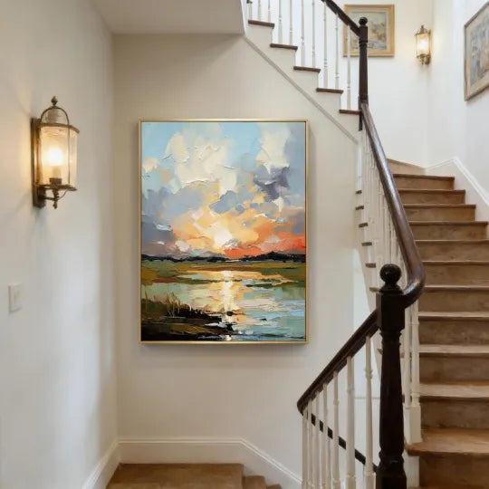Golden Marsh Sunset – Textured Landscape Oil Painting#ip0921001