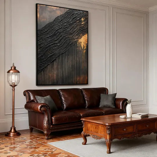 Gilded Tides – Black and Gold Textured Abstract Painting#ip0921003