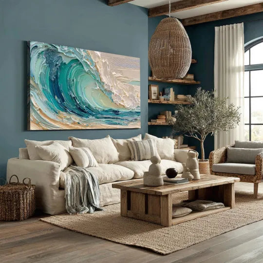 Turquoise Break – Textured Ocean Wave Oil Painting#ip0921006