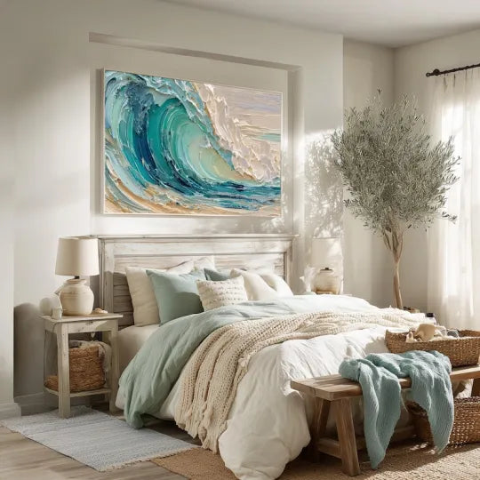 Turquoise Break – Textured Ocean Wave Oil Painting#ip0921006