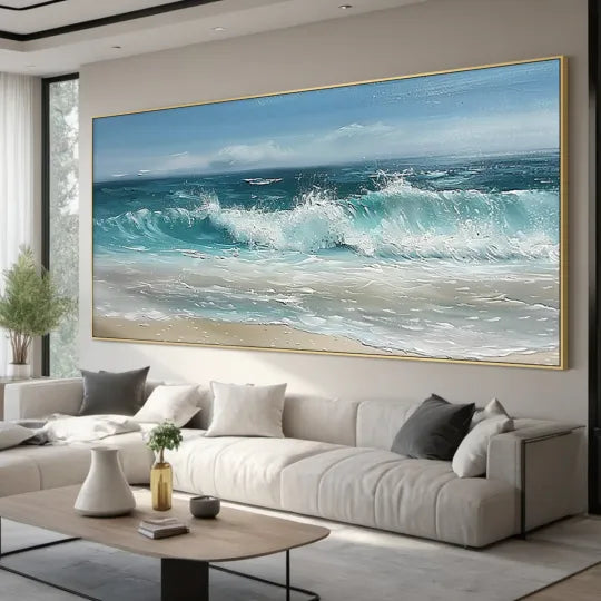 Sunlit Shore – Textured Coastal Seascape Oil Painting#ip0921008
