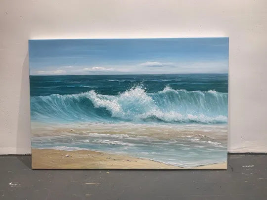 Sunlit Shore – Textured Coastal Seascape Oil Painting#ip0921008