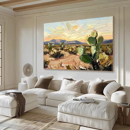 Desert Bloom – Textured Cactus Landscape Oil Painting#ip0921016