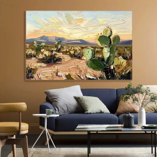 Desert Bloom – Textured Cactus Landscape Oil Painting#ip0921016