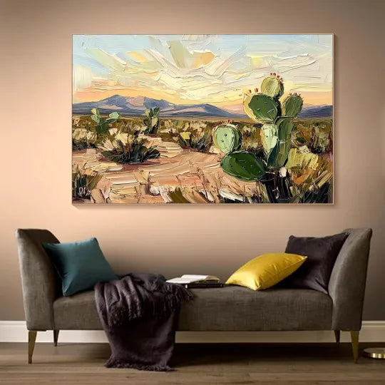 Desert Bloom – Textured Cactus Landscape Oil Painting#ip0921016