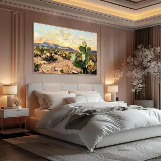 Desert Bloom – Textured Cactus Landscape Oil Painting#ip0921016