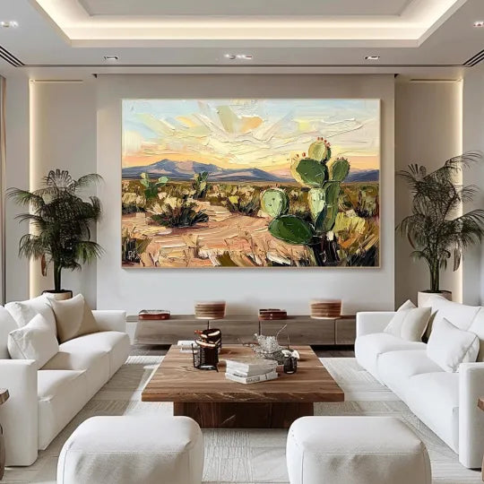 Desert Bloom – Textured Cactus Landscape Oil Painting#ip0921016