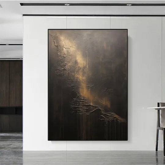 Veil of Light – Black and Gold Textured Abstract Painting#ip0921017
