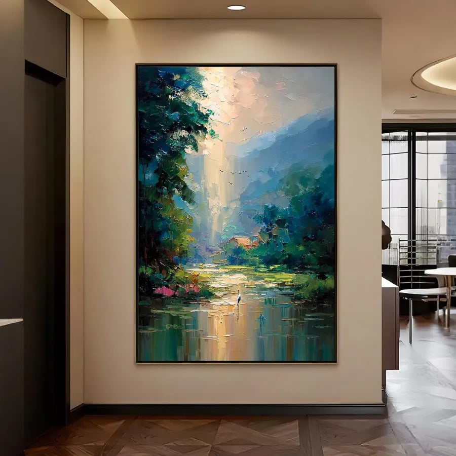 Valley of Light – Textured Forest River Oil Painting#ip0921021