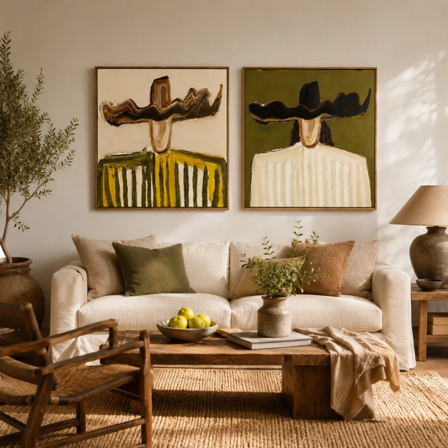 Western Icons – Set of 2 Textured Cowboy Portrait Paintings#ip0921022