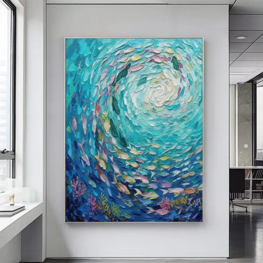 Ocean Current – Textured School of Fish Oil Painting#ip0921027