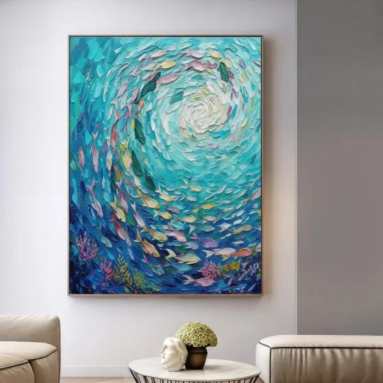 Ocean Current – Textured School of Fish Oil Painting#ip0921027
