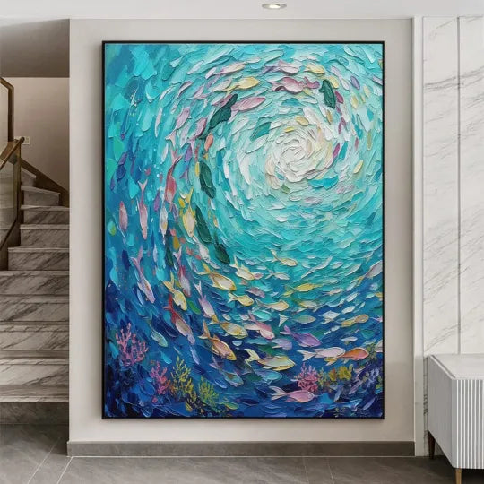 Ocean Current – Textured School of Fish Oil Painting#ip0921027