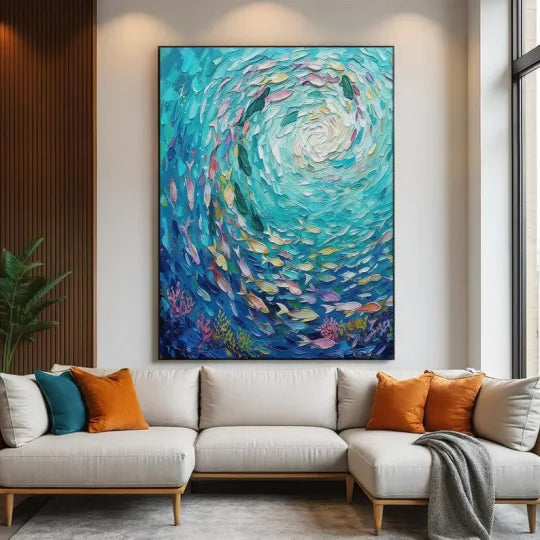 Ocean Current – Textured School of Fish Oil Painting#ip0921027