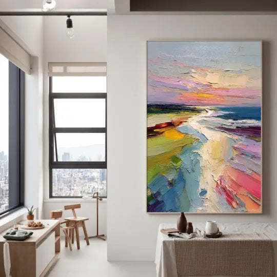 Coastal Daydream – Colorful Textured Beach Oil Painting#ip0921028