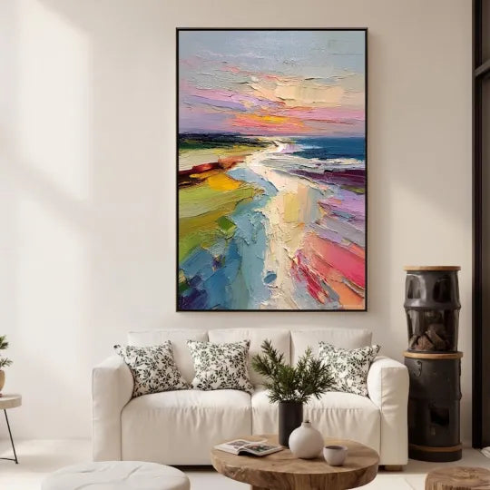 Coastal Daydream – Colorful Textured Beach Oil Painting#ip0921028
