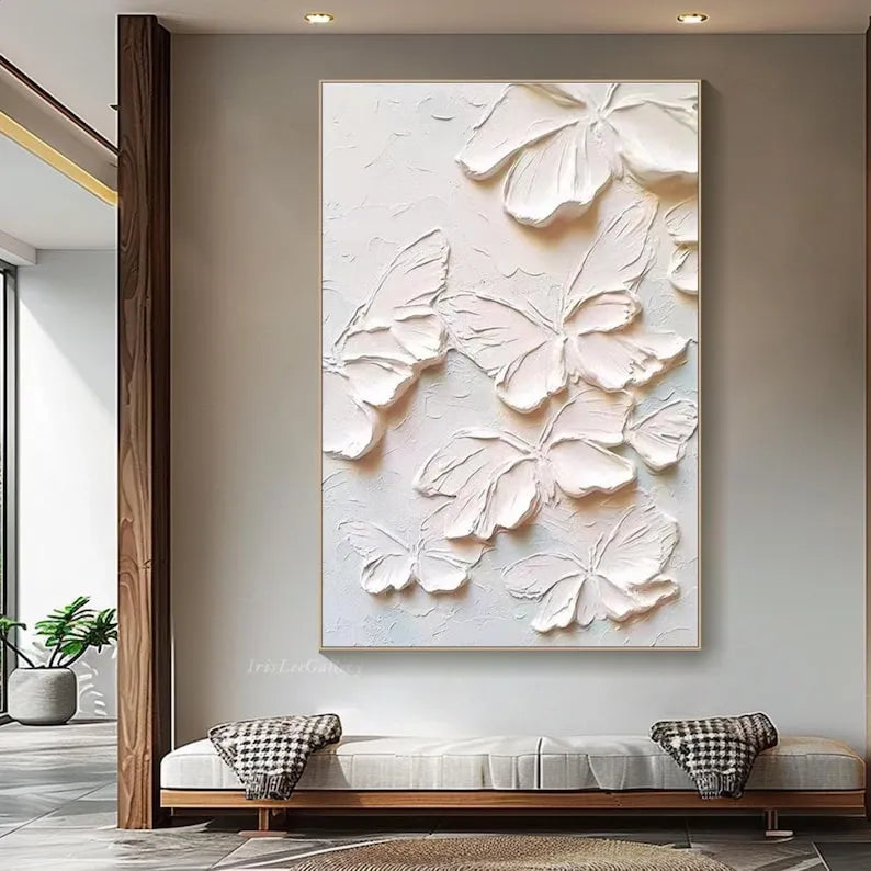 Weightless Wings – White Textured Butterfly Relief Painting#ip0921029