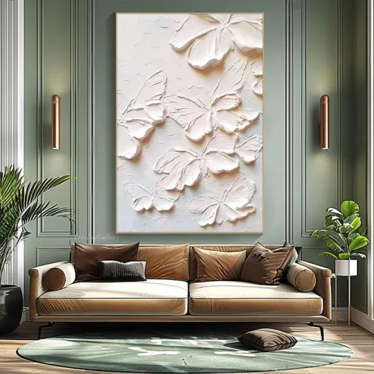Weightless Wings – White Textured Butterfly Relief Painting#ip0921029