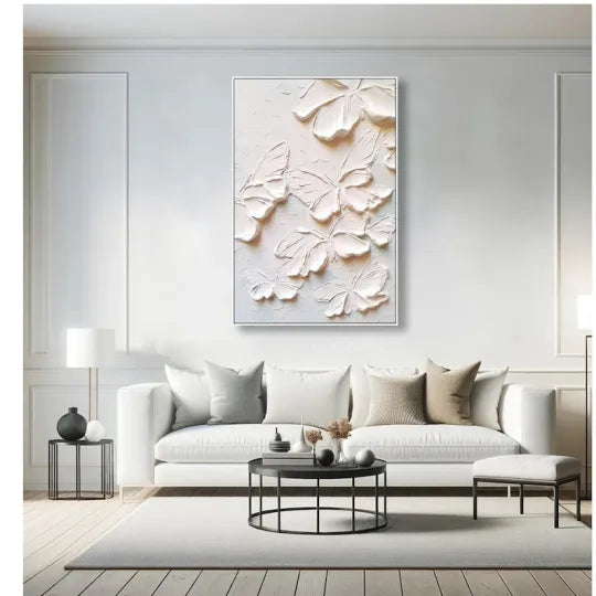 Weightless Wings – White Textured Butterfly Relief Painting#ip0921029