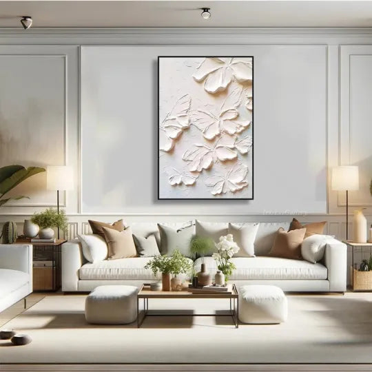 Weightless Wings – White Textured Butterfly Relief Painting#ip0921029