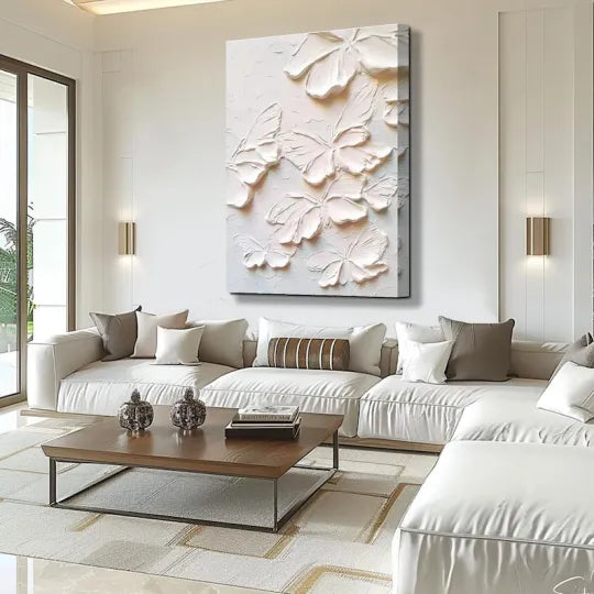 Weightless Wings – White Textured Butterfly Relief Painting#ip0921029